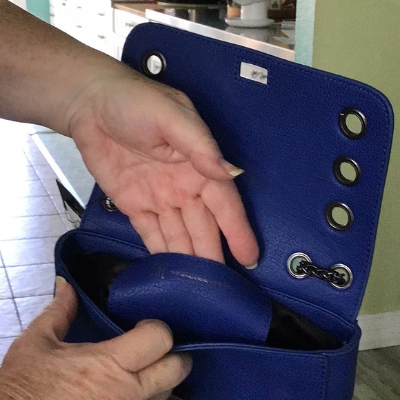 INC Blue& Black leather cross body. Smoky black rolled chain & details.NWT - Picture 5 of 11